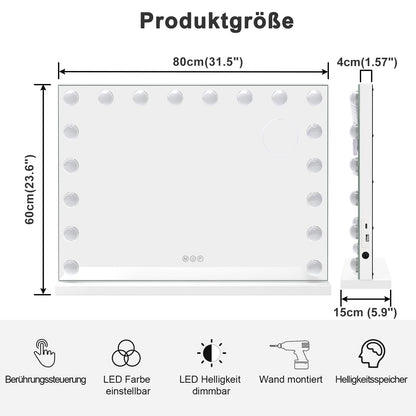 Dripex Hollywood Schminktischspiegel Beleuchtung – 80x60 cm Weiss