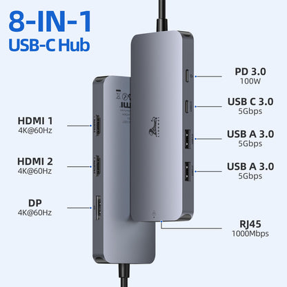 LIONWEI USB-C Docking Station 8-in-1 mit Dual HDMI und DisplayPort