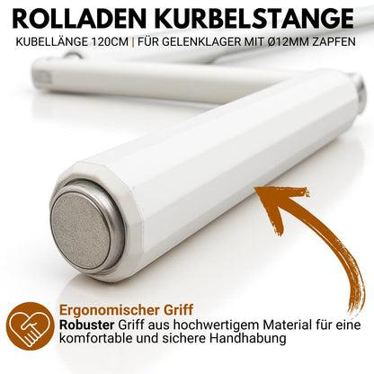 markiso Rolladen-Kurbelstange 120 cm, Aluminium weiss, Ø 12 mm Zapfen