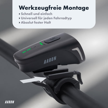 AARON LED Fahrradlicht Set 100 Lux, StVZO, USB aufladbar