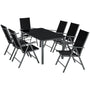 tectake Sitzgruppe Aluminium 6 Klappstühle & Glastisch anthrazit für Balkon, Terrasse und Garten