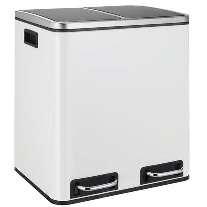 LIFERUN Doppelfach Treteimer 2x15L Metall Softclose Weiss