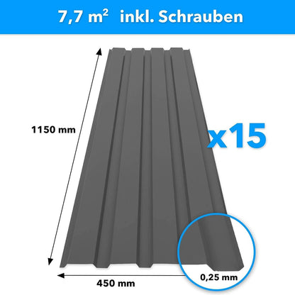 KARAT Trapezblech 15 Stück 115 x 45 cm, verzinktes Stahlblech Grau