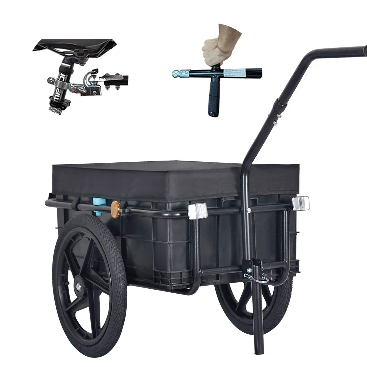 Tiggo Lastenanhänger & Handwagen 2-in-1, 70 Liter Transportbox, schwarzer Stahlrohrrahmen, 16-Zoll-Räder