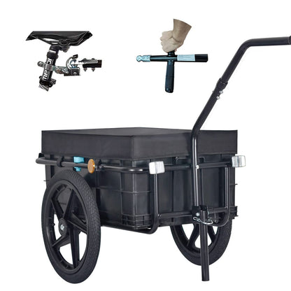 Tiggo Lastenanhänger & Handwagen 2-in-1, 70 Liter Transportbox, schwarzer Stahlrohrrahmen, 16-Zoll-Räder