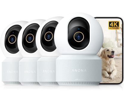 Anona Pano 4K UHD Indoor-Überwachungskamera 4er-Pack mit Wi-Fi 6, Dome-Kamera mit Schwenkfunktion