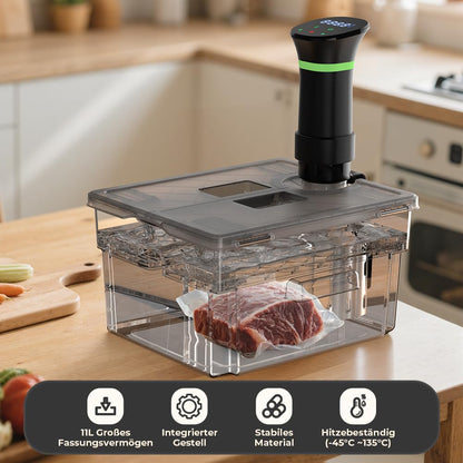 Vihoom Sous Vide Behälter 11L mit Deckel und Rost, Grau