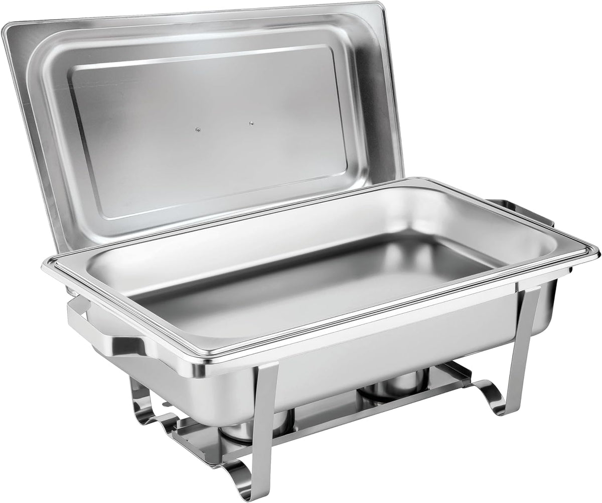 Morleos Chafing Dish Edelstahl Speisewärmer GN 1/1 9 Liter, silber, mit Deckel und Gestell zum Warmhalten von Speisen