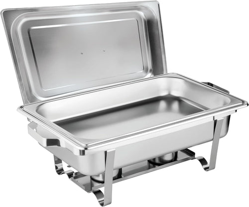 Morleos Chafing Dish Edelstahl Speisewärmer GN 1/1 9 Liter, silber, mit Deckel und Gestell zum Warmhalten von Speisen