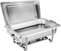 Morleos Chafing Dish Edelstahl Speisewärmer GN 1/1 9 Liter, silber, mit Deckel und Gestell zum Warmhalten von Speisen