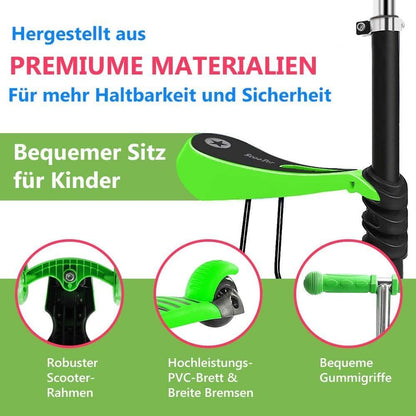YOLEO 5-in-1 Kinderroller mit Sitz, Schubstange und Korb, grün