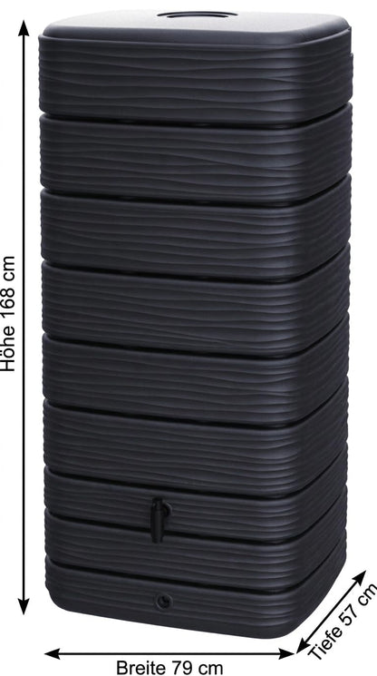 Ondis24 Regenwasser-Wandtank Eco 650 Liter Graphit mit Wasserhahn