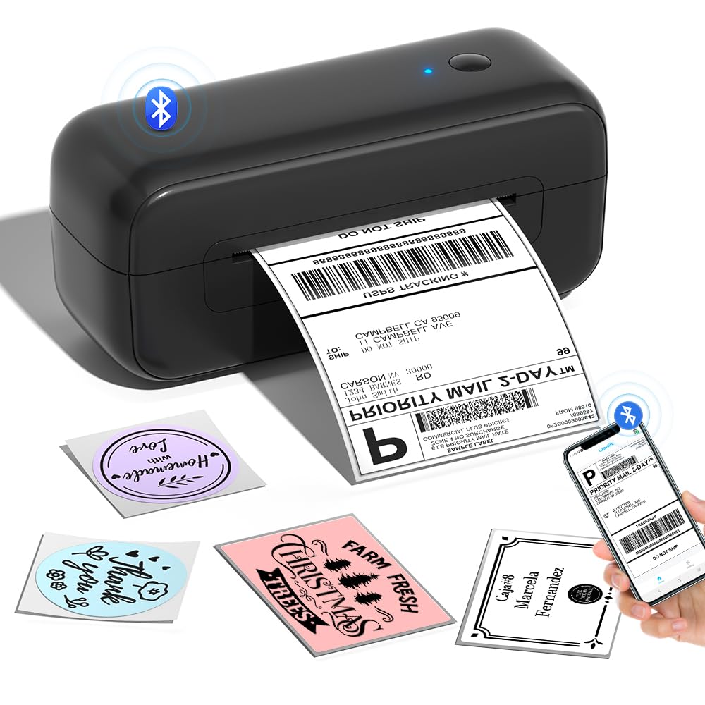 Phomemo Bluetooth Etikettendrucker 4x6 Versandetiketten – Schwarz. Rechteckiger Thermodrucker für Versandetiketten Bluetooth.