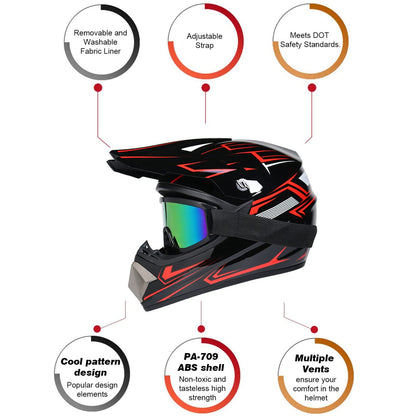 UIGJIOG Crosshelm Integralhelm für Kinder mit Brille und Handschuhe