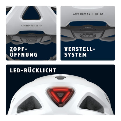 ABUS Urban-I 3.0 Fahrradhelm mit LED-Rücklicht, Weiss, Grösse L