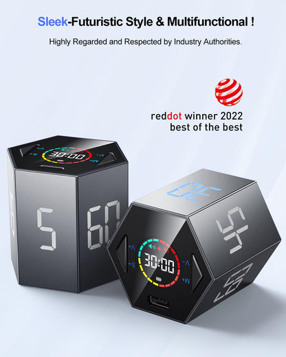 Ticktime Pomodoro Timer Cube, digitaler Countdown-Timer, Grau