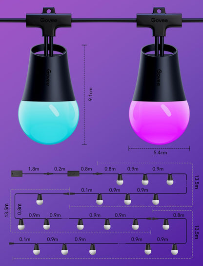 Govee Aussen 2 LED Lichterkette - 45M RGBICW Dimmbar