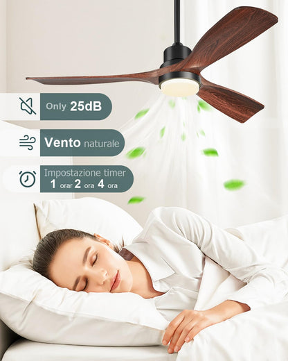 Forrovenco Deckenventilator mit Beleuchtung & Fernbedienung, 132cm