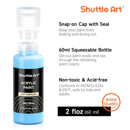 Shuttle Art Acrylfarben Set, 50 Farben à 60 ml, wasserfest, ungiftig