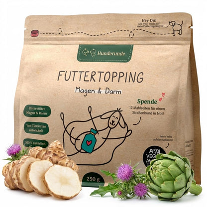 Hunderunde Gras & Kotfressen Pulver Futtertopping Magen & Darm 250 g – pflanzliches Pulver als Futtertopping