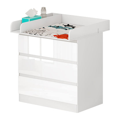WOLTU Wickelkommode WT010ws mit Wickelaufsatz, 3 Schubladen, weiss
