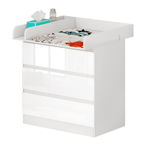 WOLTU Wickelkommode WT010ws mit Wickelaufsatz, 3 Schubladen, weiss