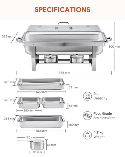 Wilprep Chafing Dish 2er-Set Edelstahl Speisenwärmer je 9 L GN 1/2