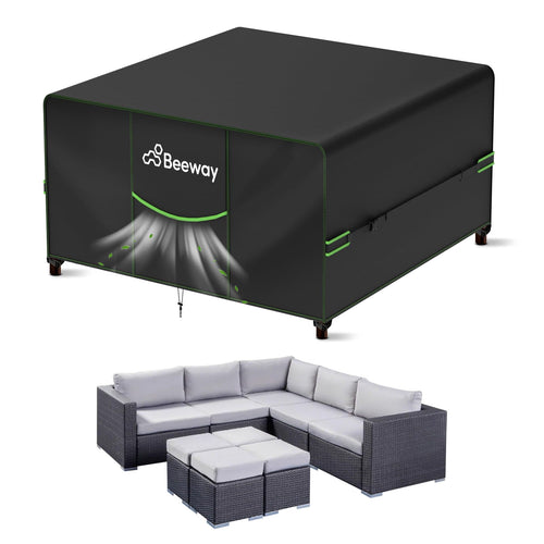 BEEWAY Gartenmöbel Abdeckung 250x250x92 cm, wasserdicht, 420D Oxford-Gewebe mit Befestigungsriemen
