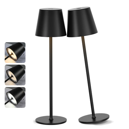 PreeOtti Akku LED Tischlampe kabellos 2er Set, Touch dimmbar, schwarz