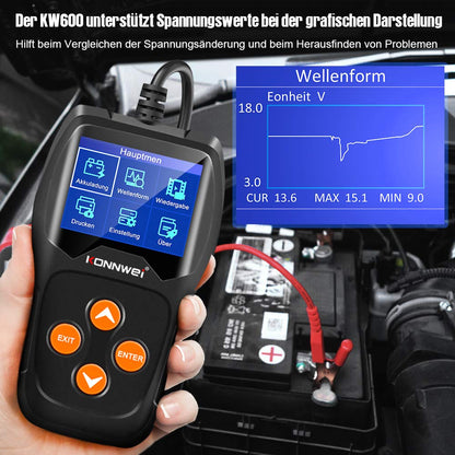 KONNWEI KW600 Professioneller 12V Batterietester - 100-2000 CCA, 220AH