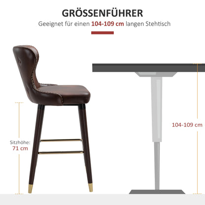 HOMCOM 2er-Set Barhocker mit Rückenlehne, Kunstleder, Braun