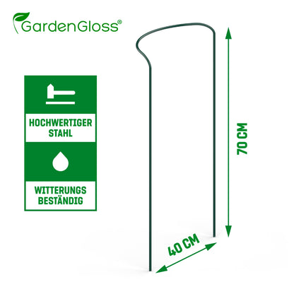 GardenGloss Strauchstützen aus Stahl, halbrund, 70 x 40 cm, 10 Stück