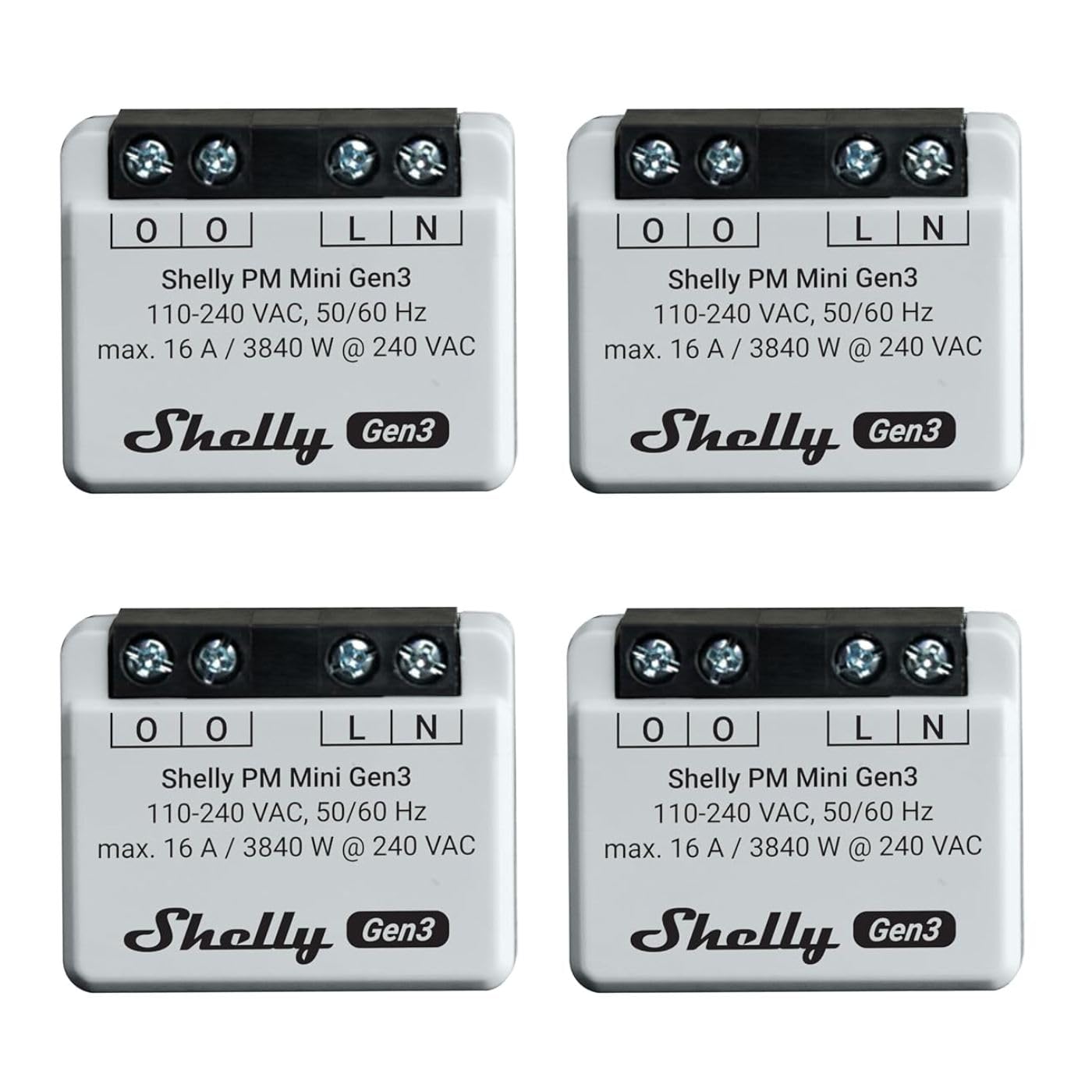Shelly PM Mini Gen 3 WLAN Power Meter 1 Kanal 16 A 4er Pack zur Stromverbrauchsmessung
