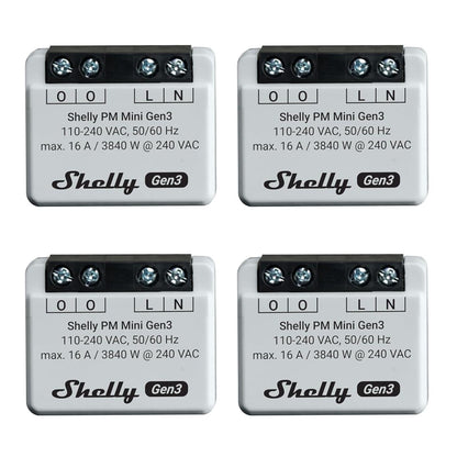 Shelly PM Mini Gen 3 WLAN Power Meter 1 Kanal 16 A 4er Pack zur Stromverbrauchsmessung