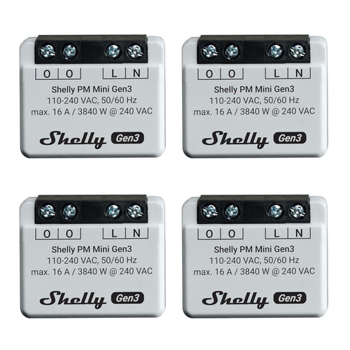 Shelly PM Mini Gen 3 WLAN Power Meter 1 Kanal 16 A 4er Pack zur Stromverbrauchsmessung