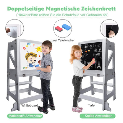 YOLEO 3 in1 Lernturm Montessori Kinderhelfer - Grau