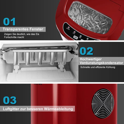 COSTWAY Eiswürfelmaschine | Eiswürfelbereiter – rot