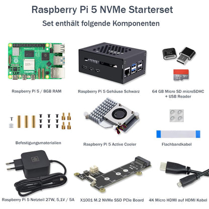 Raspberry Pi 5 8GB Kit - M.2 NVMe, Metallgehäuse, Active Cooler