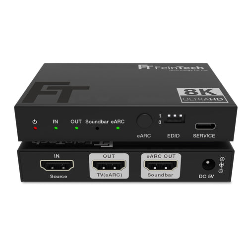 FeinTech AX310 HDMI 2.1 Audio Extractor für eARC Soundbar 8K, schwarz. Extrahiert 8K-HDMI-Audio für eARC-Soundbars.