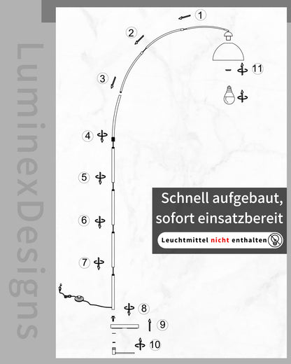 LuminexDesigns Bogenlampe Stehlampe Wohnzimmer - Schwarz
