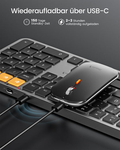ProtoArc KM100-A Tastatur Maus Set - Beleuchtet QWERTZ Mac Schwarz