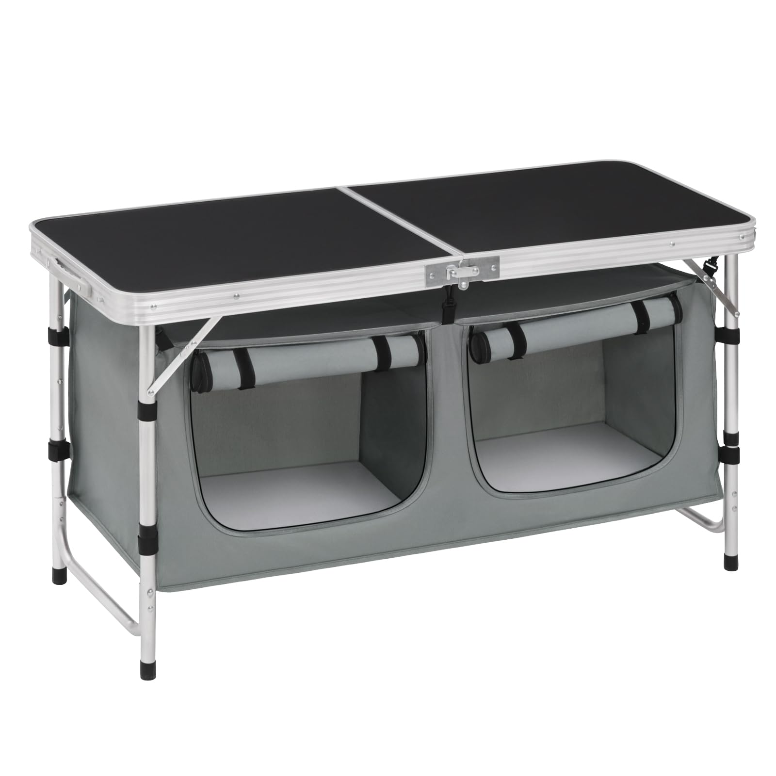 WOLTU Campingtisch faltbar, höhenverstellbar, Alu, schwarz-grau mit MDF-Tischplatte und Stauraum-Tasche