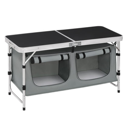 WOLTU Campingtisch faltbar, höhenverstellbar, Alu, schwarz-grau mit MDF-Tischplatte und Stauraum-Tasche