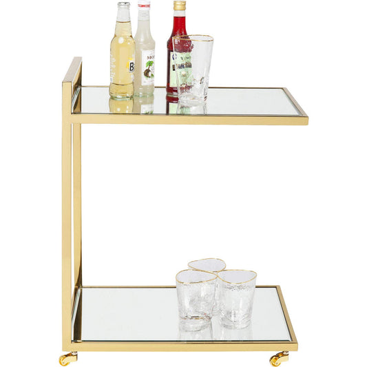 Kare Design Servierwagen Classy – Gold Bar- & Servierwagen. Goldener Rollwagen, rechteckig, mit 2 Ebenen für Speisen & Getränke.