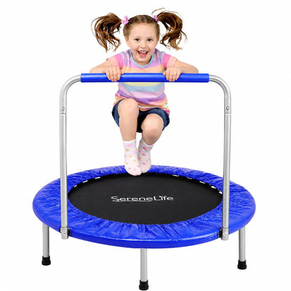 SereneLife Kindertrampolin SLELT367 klappbar, Ø 91 cm, himmelblau mit gepolstertem Haltegriff