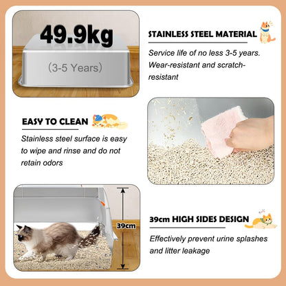 Vivifying Katzenklo Edelstahl mit Deckel, XL Katzentoilette, Beige
