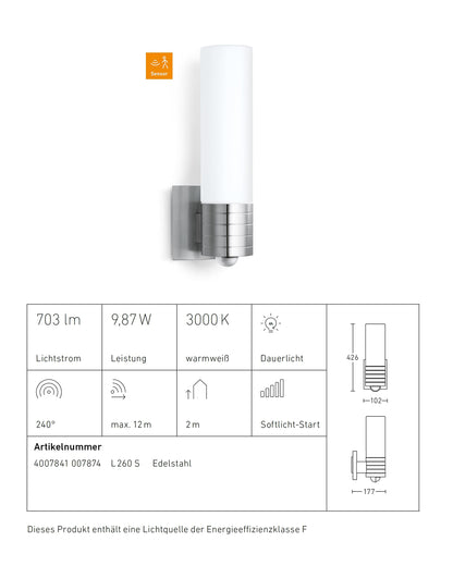 Steinel L 260 S Sensor Aussenleuchte LED Edelstahl Weiss