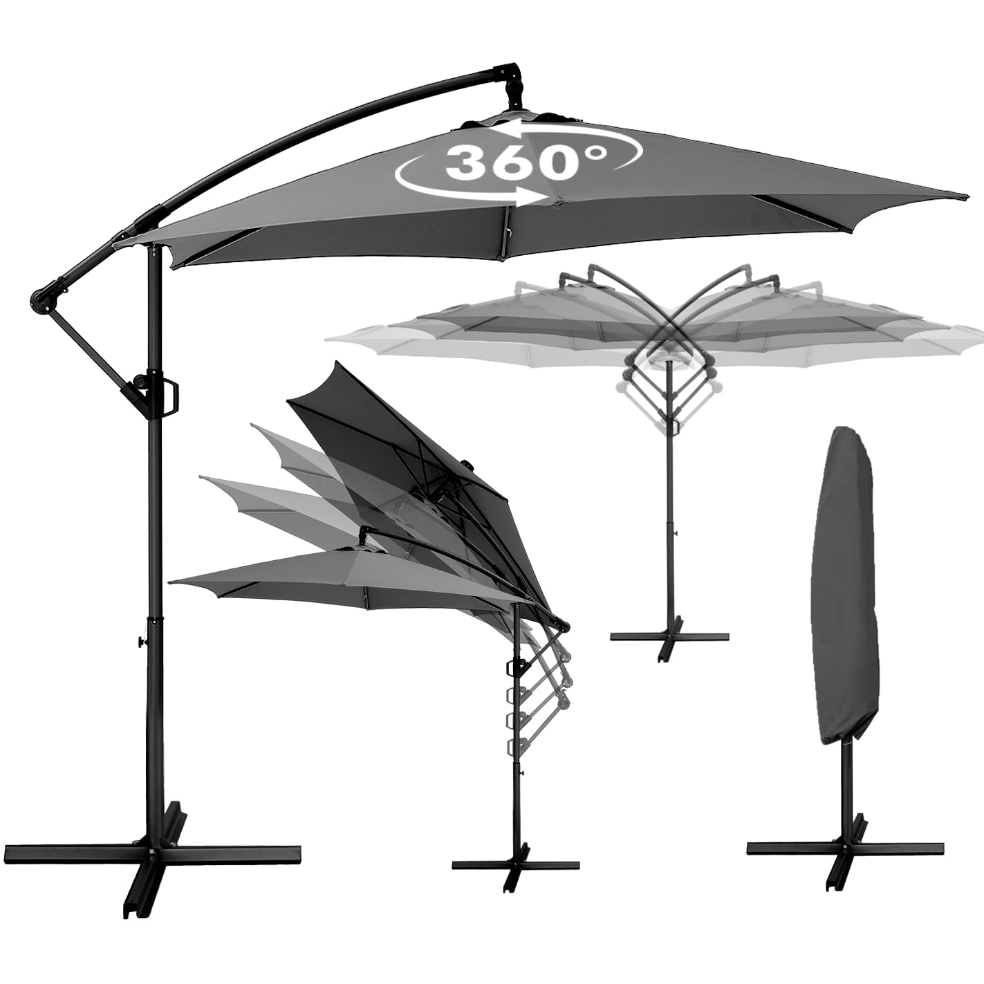 Deuline® Mallorca-Elite Ampelschirm – Ø300 cm 360° drehbar, runder Schirm, spendet auf Terrasse oder Garten flexibel Schatten.