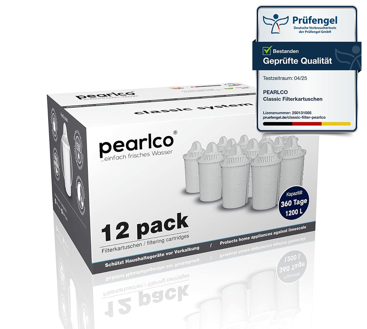 PearlCo Classic Wasserfilter Kartuschen 12er Pack für Brita Classic, runde Filterkartuschen