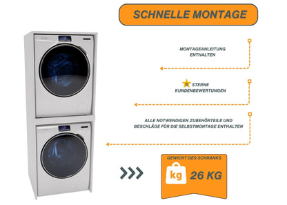 CraftPAK Waschmaschinenschrank Waschturm - Weiss B66 H180 T65 cm